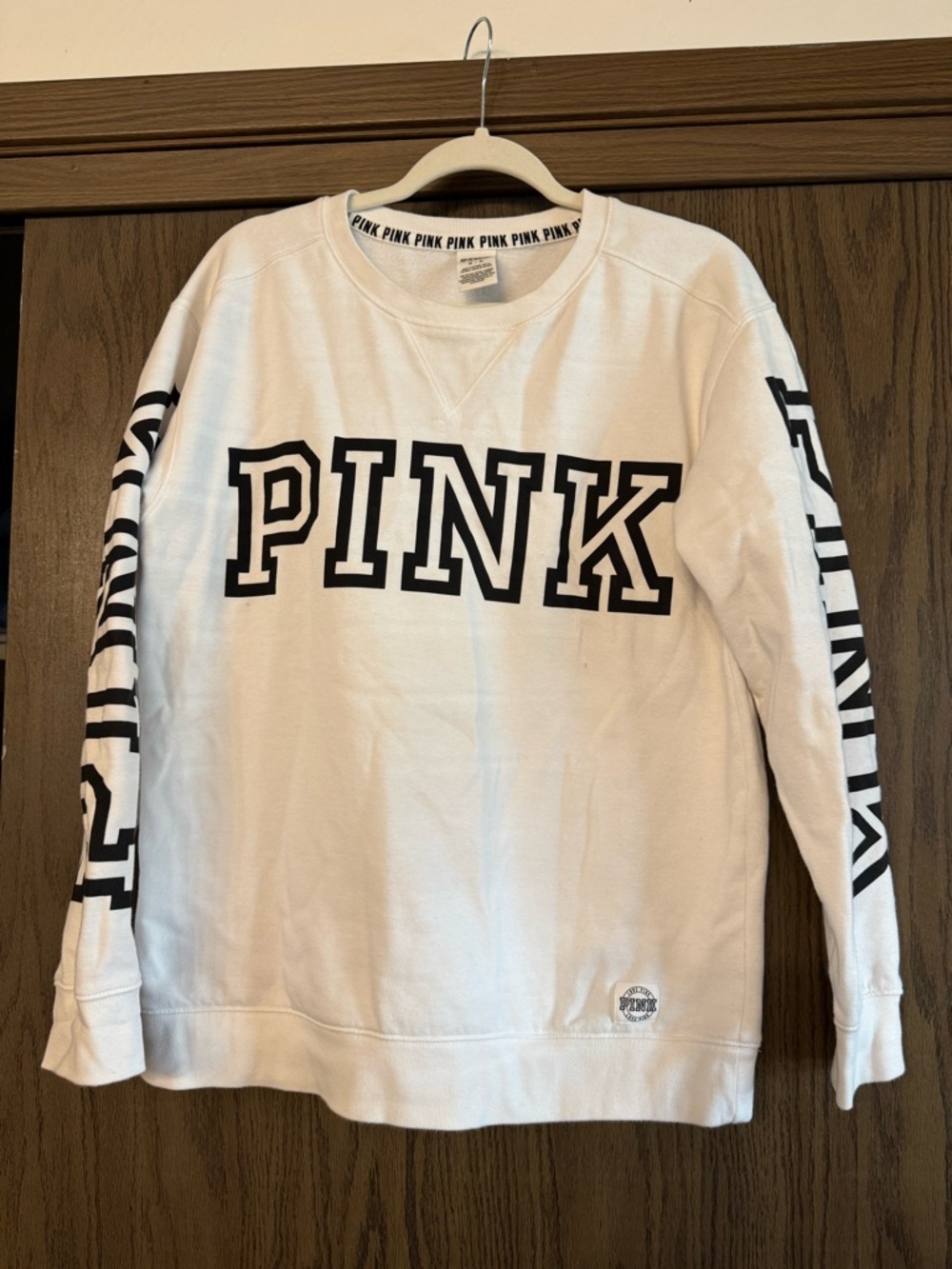 PINK Victoria's Secret White Crewneck Sweatshirt with Black Logo